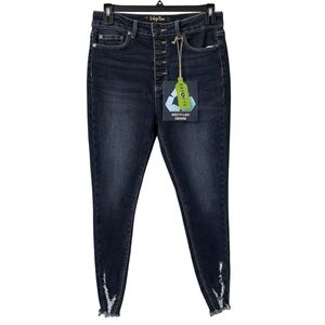 Indigo Rein High Rise Ankle Jeans Size 7 W27 Recycled Denim Button Fly Raw Hem